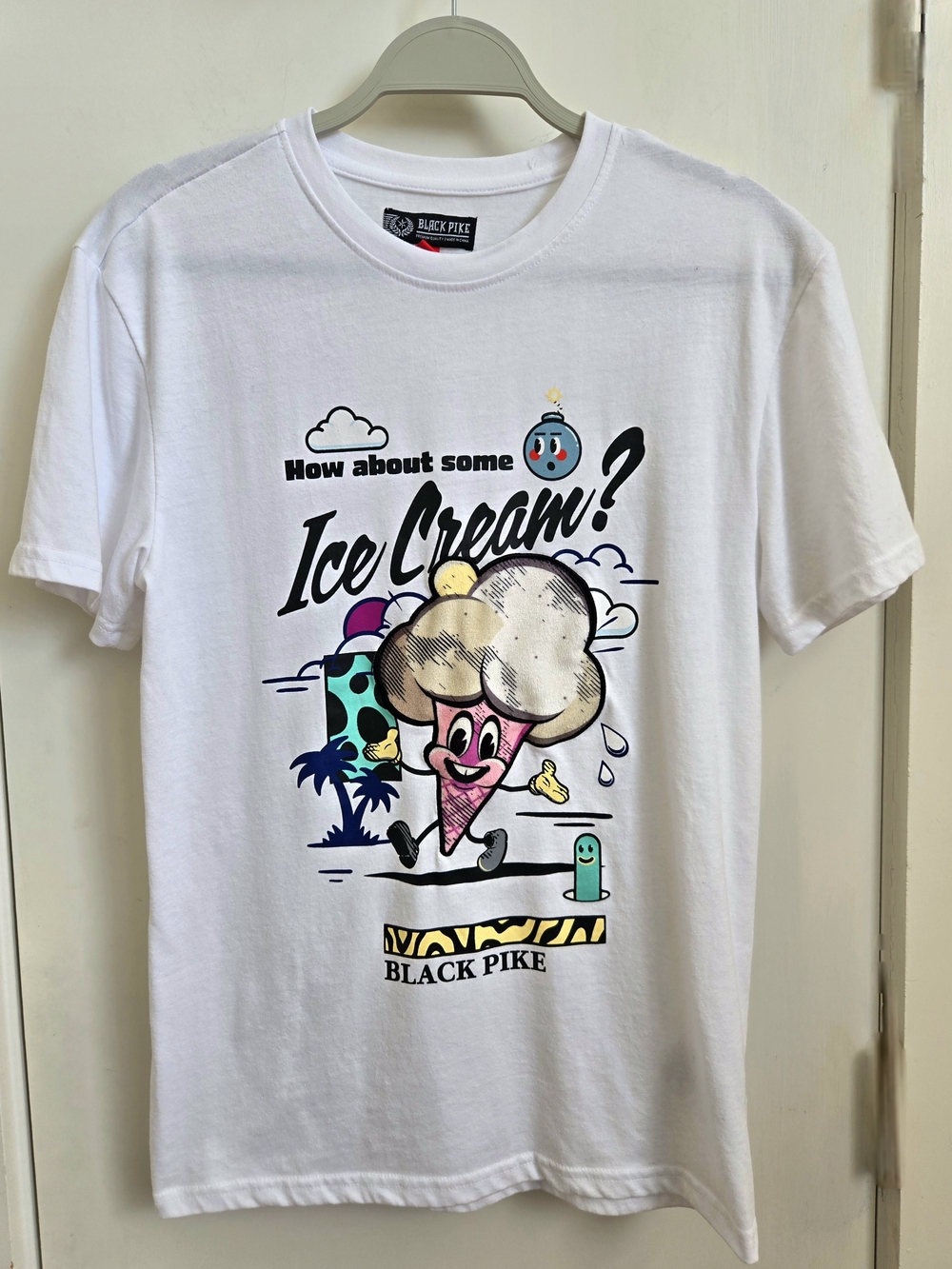 Black Pike White Ice Cream Graphic T-Shirt Retro Cartoon Streetwear